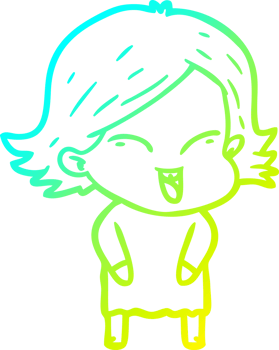 cold gradient line drawing happy cartoon girl png