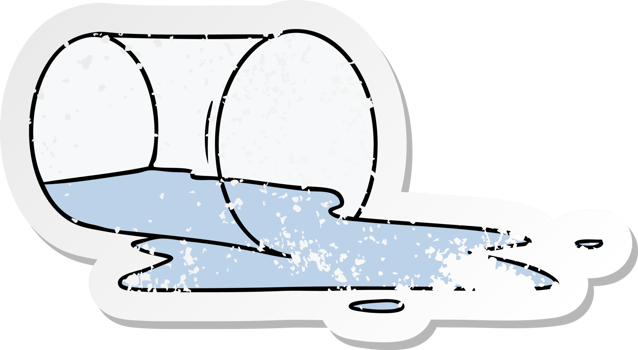 distressed sticker cartoon doodle of a spilt glass png