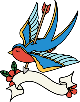 tattoo with banner of a swallow pieced by arrow png