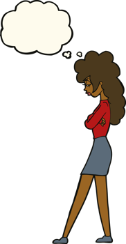 cartoon annoyed woman with thought bubble png