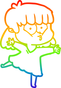 rainbow gradient line drawing cartoon whistling girl png