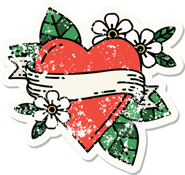 traditional distressed sticker tattoo of a heart and banner png