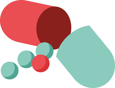 Flat colour illustration of an open capsule pill drawing png