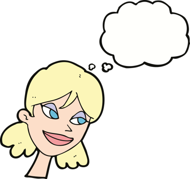 cartoon happy female face with thought bubble png