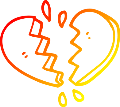 warm gradient line drawing of a cartoon broken heart png