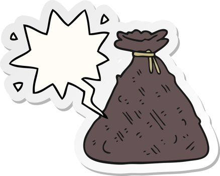 cartoon old hessian sack with speech bubble sticker png