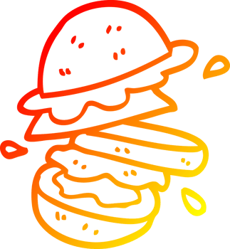 warm gradient line drawing of a cartoon burger png