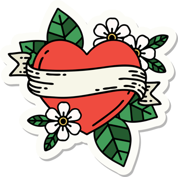 sticker of tattoo in traditional style of a heart and banner png