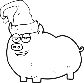 black and white cartoon christmas pig png