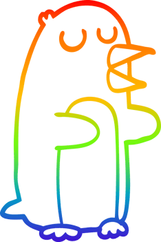 rainbow gradient line drawing of a cartoon penguin png