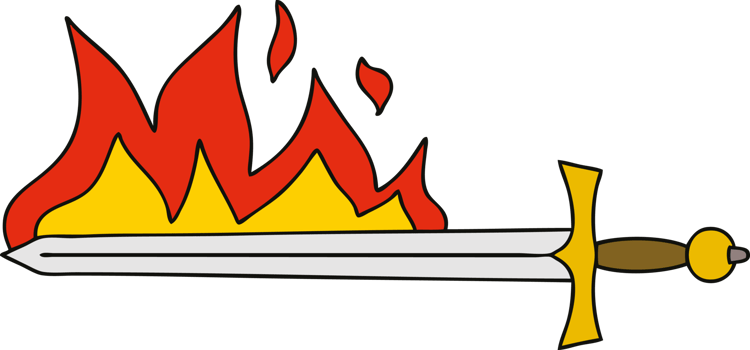 quirky hand drawn cartoon flaming sword png