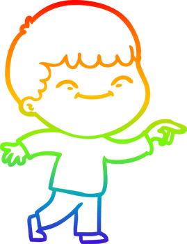 rainbow gradient line drawing of a cartoon smiling boy png