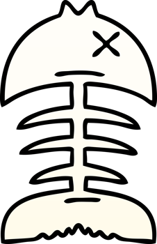 quirky gradient shaded cartoon dead fish bone png