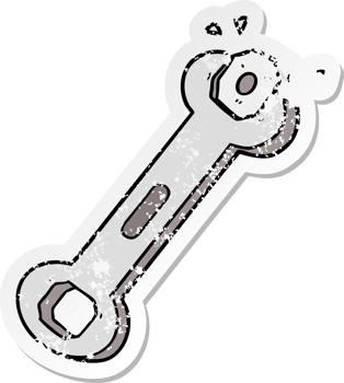 distressed sticker of a cartoon spanner turning nut png