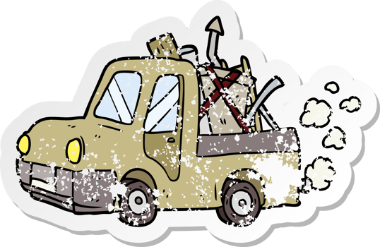 distressed sticker of a cartoon old truck png