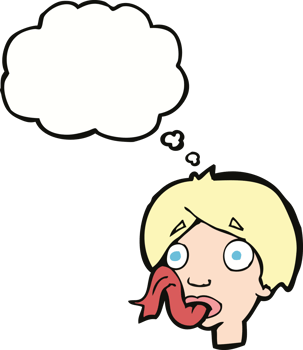 cartoon head sticking out tongue with thought bubble png