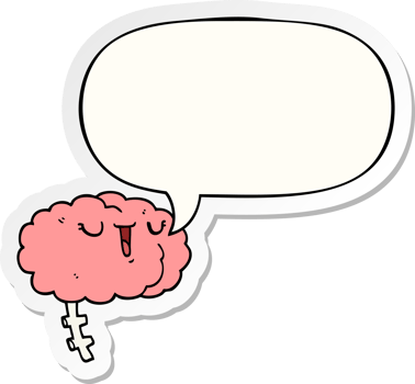 happy cartoon brain with speech bubble sticker png