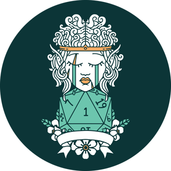 icon of sad elf barbarian character with natural one roll png