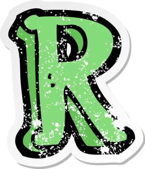 retro distressed sticker of a cartoon letter R png