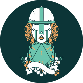 icon of crying human fighter with natural one D20 roll png