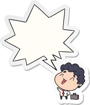 cute cartoon businessman with speech bubble sticker png
