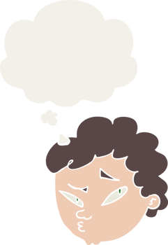 cartoon suspicious man with thought bubble in retro style png