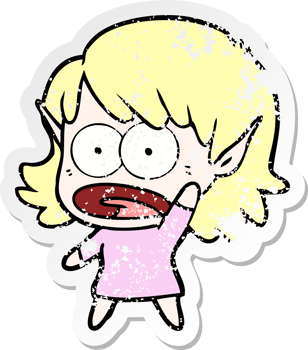 distressed sticker of a cartoon shocked elf girl png