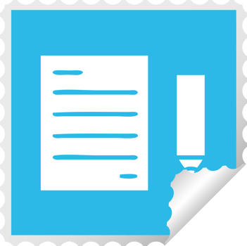 square peeling sticker cartoon of a pencil and paper png