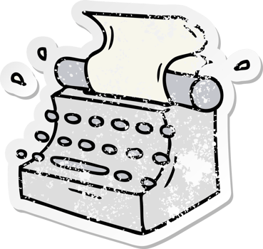 distressed sticker cartoon doodle of old school typewriter png
