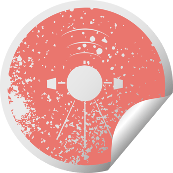 distressed circular peeling sticker symbol of a satellite png