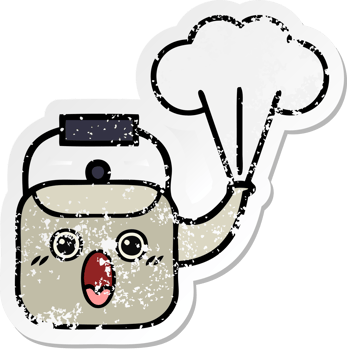distressed sticker of a cute cartoon steaming kettle png