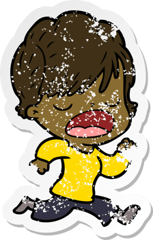 distressed sticker of a cartoon woman talking png