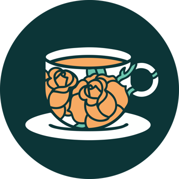 tattoo style icon of a cup and flowers png