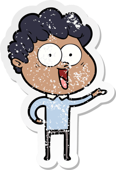 distressed sticker of a excited man cartoon png