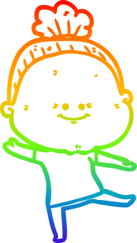 rainbow gradient line drawing cartoon happy old woman png
