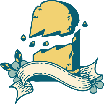 tattoo with banner of a broken grave stone png