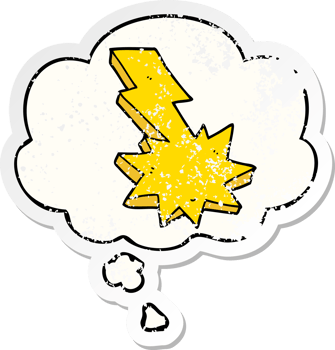 cartoon lightning strike and thought bubble as a distressed worn sticker png