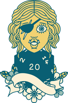half orc rogue with natural twenty dice roll illustration png