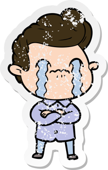distressed sticker of a cartoon man crying png