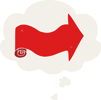 cartoon pointing arrow and thought bubble in retro style png