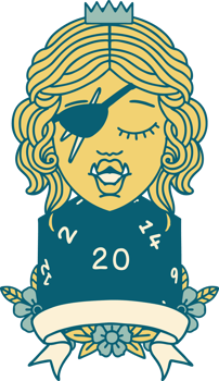 half orc rogue character with natural twenty dice roll illustration png