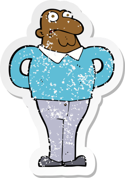 retro distressed sticker of a cartoon worried man png