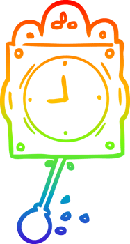 rainbow gradient line drawing ticking clock with pendulum png