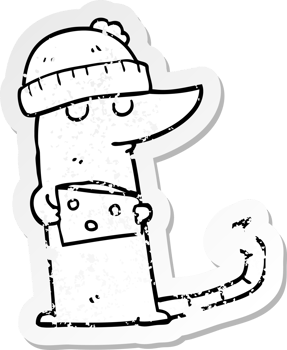 distressed sticker of a cartoon mouse thief with cheese png