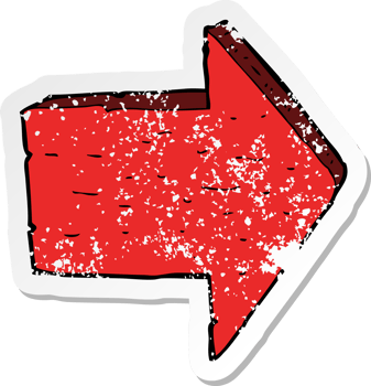 retro distressed sticker of a cartoon pointing arrow sign png