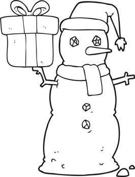 black and white cartoon snowman png