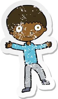 retro distressed sticker of a cartoon happy boy png