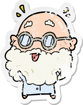 distressed sticker of a cartoon surprised old man png