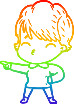 rainbow gradient line drawing cartoon woman thinking png