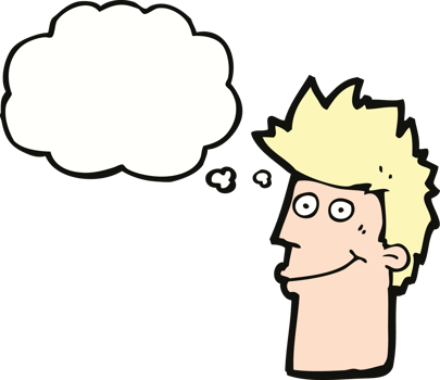 cartoon happy man with thought bubble png